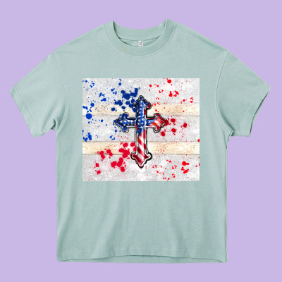 4th Of July Flag Cross Heavy Core Tee Designed By Tumblerdesignbyshophia
