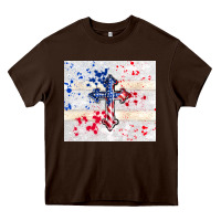 Chocolate Brown 4th of july flag cross Heavy Core Tee - TumblerDesignByShophia
