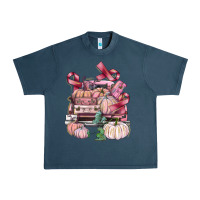 Midnight Navy Breast Cancer truck with pumpkins Urban Heavy Tee - FaDigitalArtStudio
