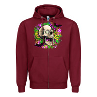 Burgundy halloween skull Zipper Hoodie - AdoDesignShop