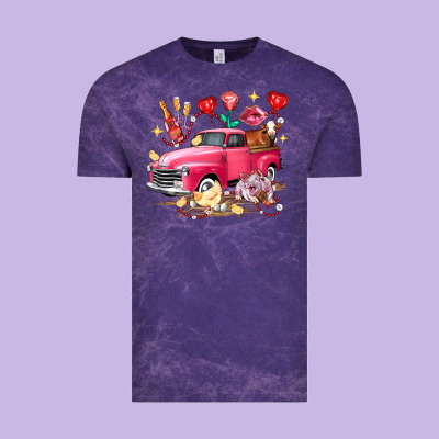 Valentine's Day Truck Farm Animals Vintage Tee Designed By Fadigitalartstudio