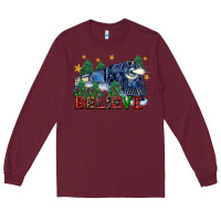 Burgundy believe polar express christmas trees Long Sleeve Tee - FaDigitalArtStudio