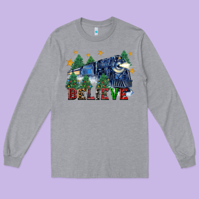 Believe Polar Express Christmas Trees Long Sleeve Tee Designed By Fadigitalartstudio