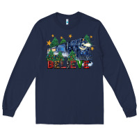 Navy believe polar express christmas trees Long Sleeve Tee - FaDigitalArtStudio