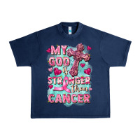 Navy My God is stronger than Cancer Urban Heavy Tee - FaDigitalArtStudio