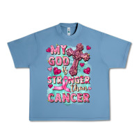 Pebble Blue My God is stronger than Cancer Urban Heavy Tee - FaDigitalArtStudio