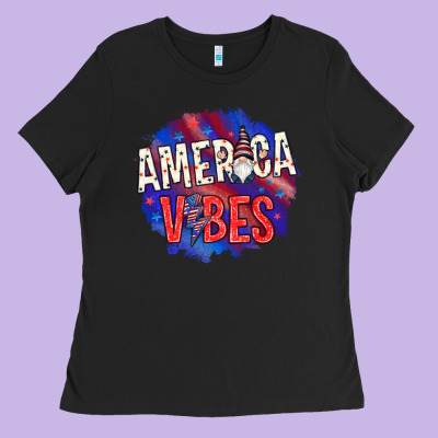 America Vibes With Gnome Ladies Tee Designed By Howdyjamesfarm