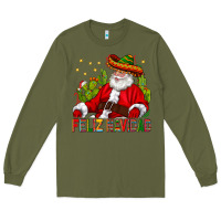 Army Green Feliz Navidad Santa With Cactus Long Sleeve Tee - BundleAndBundleShop