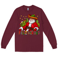 Burgundy Feliz Navidad Santa With Cactus Long Sleeve Tee - BundleAndBundleShop