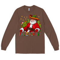 Chestnut Feliz Navidad Santa With Cactus Long Sleeve Tee - BundleAndBundleShop