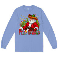 Colony Blue Feliz Navidad Santa With Cactus Long Sleeve Tee - BundleAndBundleShop