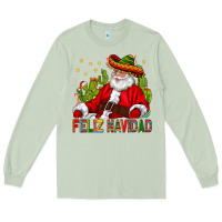 Matcha Feliz Navidad Santa With Cactus Long Sleeve Tee - BundleAndBundleShop