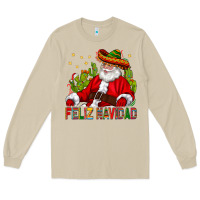 Mushroom Feliz Navidad Santa With Cactus Long Sleeve Tee - BundleAndBundleShop