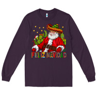 Plum Feliz Navidad Santa With Cactus Long Sleeve Tee - BundleAndBundleShop