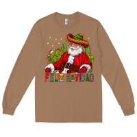 Toasted Coconut Feliz Navidad Santa With Cactus Long Sleeve Tee - BundleAndBundleShop