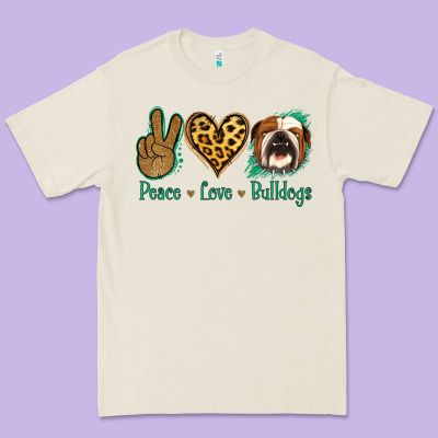 Peace Love Bulldog Premium Tee Designed By Jasminsmagicworld