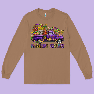Mardi Gras Skull Truck Long Sleeve Tee Designed By Fadigitalartstudio