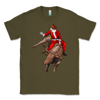 Army Green santa riding a bull Classic Tee - CowGirlArtShop