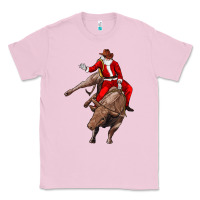 Bubblegum Pink santa riding a bull Classic Tee - CowGirlArtShop