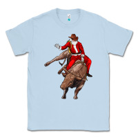 Dusty Blue santa riding a bull Classic Tee - CowGirlArtShop