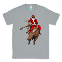 Heather Grey santa riding a bull Classic Tee - CowGirlArtShop