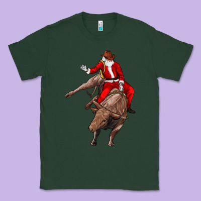 Santa Riding A Bull Classic Tee Designed By Cowgirlartshop