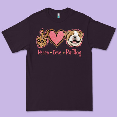 Peace Love Bulldog Premium Tee Designed By Jasminsmagicworld