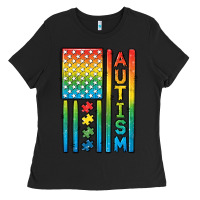 Black Autism American Flag Ladies Tee - CowGirlArtShop