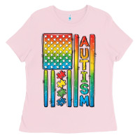 Bubblegum Pink Autism American Flag Ladies Tee - CowGirlArtShop