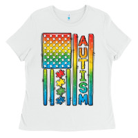 White Autism American Flag Ladies Tee - CowGirlArtShop