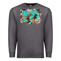 Charcoal Heather cowhide leopard turquoise background Premium Sweatshirt - AdoDesignShop