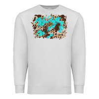 Dove Grey cowhide leopard turquoise background Premium Sweatshirt - AdoDesignShop