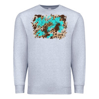 Heather Grey cowhide leopard turquoise background Premium Sweatshirt - AdoDesignShop