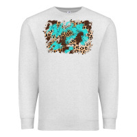 Oatmeal Heather cowhide leopard turquoise background Premium Sweatshirt - AdoDesignShop