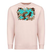 Pale Pink cowhide leopard turquoise background Premium Sweatshirt - AdoDesignShop