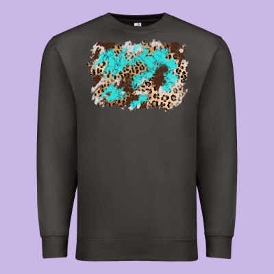 Cowhide Leopard Turquoise Background Premium Sweatshirt Designed By Adodesignshop