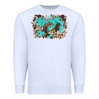 White cowhide leopard turquoise background Premium Sweatshirt - AdoDesignShop