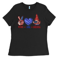 Black Peace love America with gnome 4th of july Ladies Tee - HowdyJamesFarm