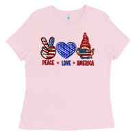 Peace Love America With Gnome 4th Of July Ladies Tee | Teevron