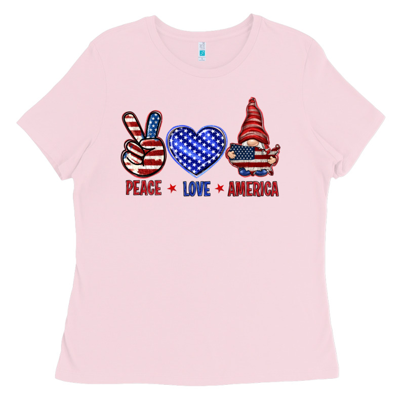 Peace Love America With Gnome 4th Of July Ladies Tee by HowdyJamesFarm | Teevron