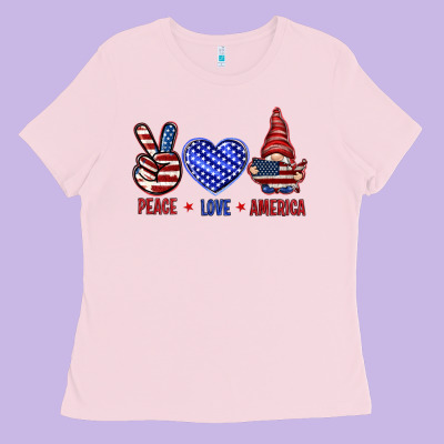 Peace Love America With Gnome 4th Of July Ladies Tee Designed By Howdyjamesfarm