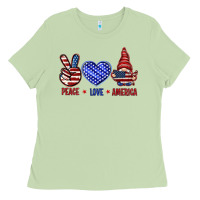 Matcha Peace love America with gnome 4th of july Ladies Tee - HowdyJamesFarm