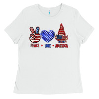 White Peace love America with gnome 4th of july Ladies Tee - HowdyJamesFarm
