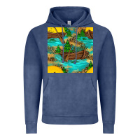 Vintage Denim Lake Boat Rudder And Sunflowers Seamless Pattern Vintage Hoodie - BundleAndBundleShop
