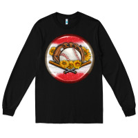 Black baseball with sunflower round earrings Long Sleeve Tee - BundleAndBundleShop