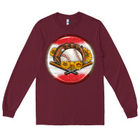 Burgundy baseball with sunflower round earrings Long Sleeve Tee - BundleAndBundleShop