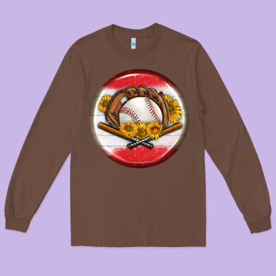 Baseball With Sunflower Round Earrings Long Sleeve Tee Designed By Bundleandbundleshop