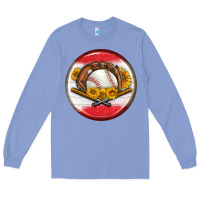 Colony Blue baseball with sunflower round earrings Long Sleeve Tee - BundleAndBundleShop