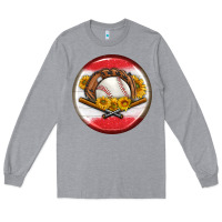 Heather Grey baseball with sunflower round earrings Long Sleeve Tee - BundleAndBundleShop