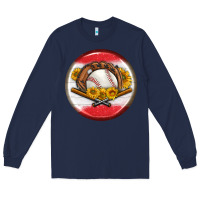 Navy baseball with sunflower round earrings Long Sleeve Tee - BundleAndBundleShop